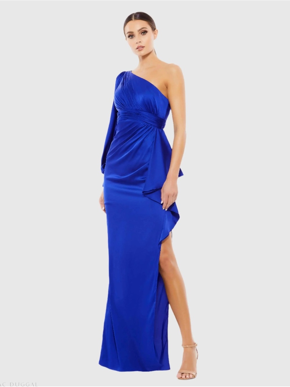 NWT Mac Duggal 55398 One Shoulder Bishop Sleeve Gown ~ Size 2 | MSRP $298